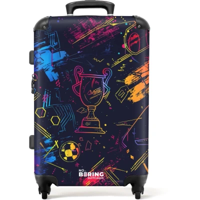 Afbeelding van NoBoringSuitcases.com® Kinderkoffer jongen Kindertrolley jongens Neon sporttrofee design Koffer kind groot Rolkoffer lichtgewicht Reiskoffer met 4 wielen Grote trolley XL 20 kg bagage