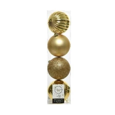 Afbeelding van Decoris Kerstballen 4 stuks licht goudkleurig mix 10 cm