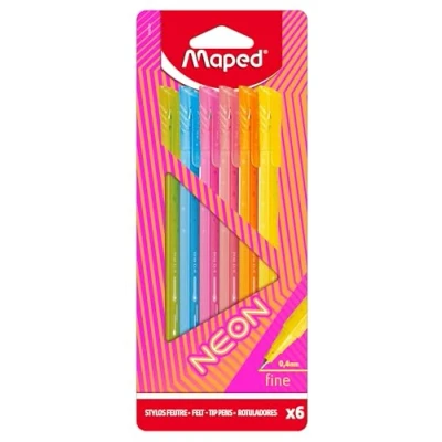 Afbeelding van Maped Graph&#039;Peps NEON viltstiften Fijne punt 0,4 mm Zachte en duurzame Comfortabel schrijven tekenen 6 in de kleuren: groen, blauw, roze, koraal, oranje, geel