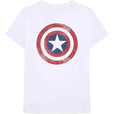 Afbeelding van Marvel Captain America Distressed Shield Heren T shirt 2XL Wit