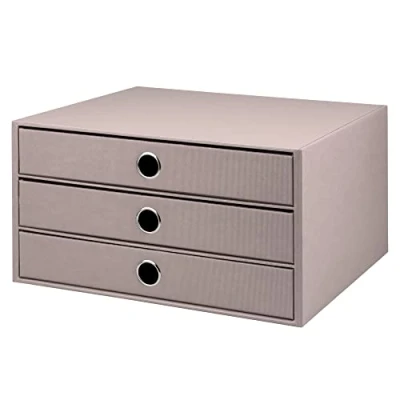 Afbeelding van Rössler Papier 1524452493 S.O.H.O. 3er Schubladenbox für DIN A4, mit Griffloch, Taupe, 343 x 250 185 mm, 1 Stück