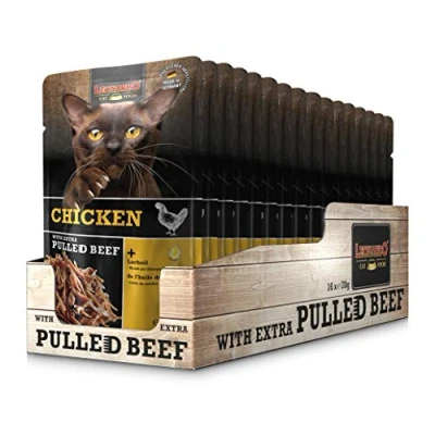 Afbeelding van Leonardo Zak [16 x 70 g kip met extra verkruimeld rundvlees] pulled beef graanvrij natvoer voor katten compleet voer