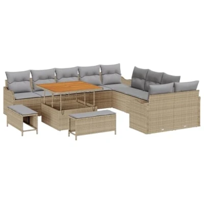 Afbeelding van vidaXL 13 delige Tuin Sofa Set met Kussens Beige Poly Rattan Acacia