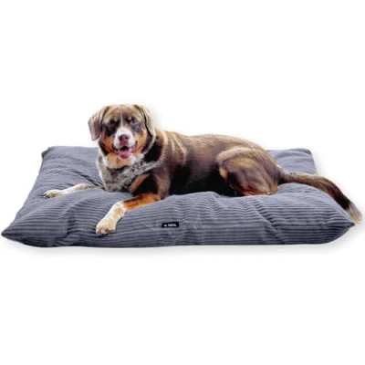 Afbeelding van 4L Textil ZOE hondenkussen, corduroy, hondenbed, middelgrote honden, met overtrek en ritssluiting, knuffelig wasbaar, hondenbbet van 80 x 60 cm, grafiet (strepen))