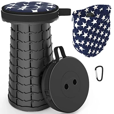 Afbeelding van ALEVMOOM Draagbare opvouwbare kruk met kussen, campingkruk voor volwassenen, telescopische campingkruk, vissen, BBQ binnen, outdoor activiteiten, belasting 440 lbs