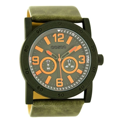 Afbeelding van OOZOO Timepieces Zwarte horloge met donker groene leren band C8307