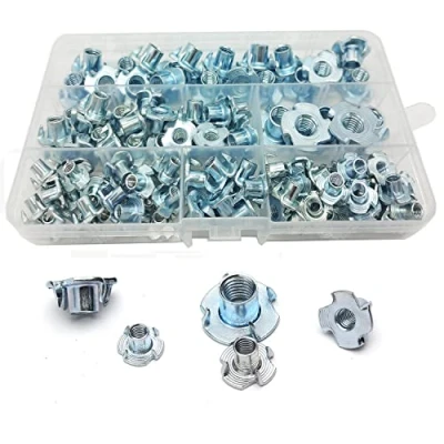 Afbeelding van 115 Stuks Inslagmoeren M10/M8/M6/M5/M4 Vier Pronged T Noten Kit, Metalen Klauw Moer 4 Schroefdraad Inserts, Verzinkt Carbon Steel Tee Nots voor Houtbewerking Meubels