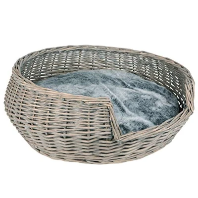 Afbeelding van RM E Commerce Hondenbed hondenmand van wilgentenen diameter 65 cm met kussen grijs voor honden en katten