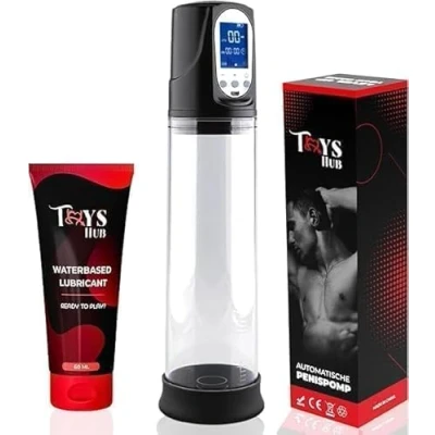 Afbeelding van Toys Hub® Automatische Penispomp Deluxe met Glijmiddel 2 Penisringen &amp; Ebook Elektrisch USB Oplaadbaar LED Scherm Sex voor Mannen Penis Vergroter