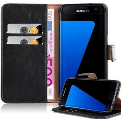 Afbeelding van Cadorabo Hoesje geschikt voor Samsung Galaxy S7 EDGE in ZWART GRAFIET Beschermhoes met magnetische sluiting, standfunctie en kaartvakje Book Case Cover Etui