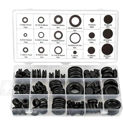 Afbeelding van Litens h 125 stks zwarte rubberen doorvoertule assortiment kit, elektrische geleider pakking ring set, oogring voor het beschermen van draden, pluggen en kabels