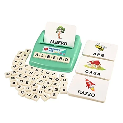 Afbeelding van BOHS Italiaanse geletterdheid Wiz Fun Game Zie en verberg spelling 60 flashkaarten Voorschoolse taal leren educatief speelgoed