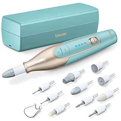 Afbeelding van Beurer MP 84 Elektrische nagelvijl Nagelfrees Manicure en Pedicure set Draadloos 10 Opzetstukken LED Verlichting Opberg laad etui Beschermkap 3 Standen Jaar garantie