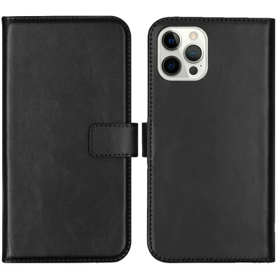 Afbeelding van Apple iPhone 12 Pro Max Hoesje Echt leder Selencia Bookcase Zwart Telefoonhoesje