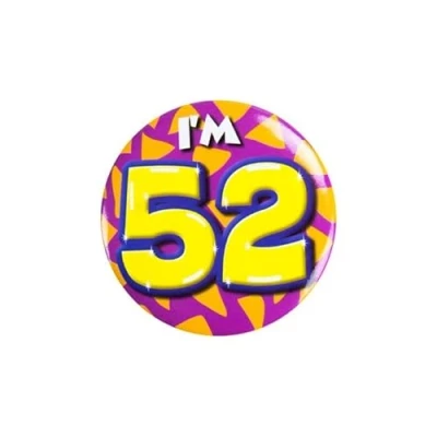 Afbeelding van Paper Dreams Button I&#039;m 52 Staal 5,5 Cm Paars/geel/blauw