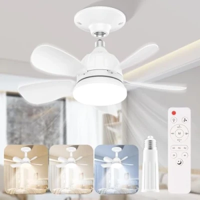 Afbeelding van plafondventilator met licht en afstandsbediening, 18 inch, super stil, kroonluchter, E27 fitting, dimbaar, led, voor slaapkamer, woonkamer, 3 snelheden, 5