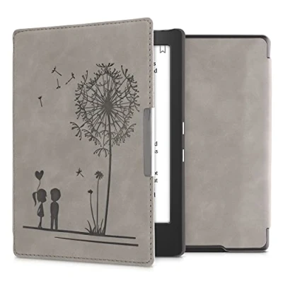Afbeelding van kwmobile e reader hoesje compatibel met Kobo Aura H2O Edition 1 Kunstleren ereader cover stand Paardenbloemen Liefde in grijs