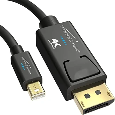 Afbeelding van KabelDirekt Mini DisplayPort (Thunderbolt) op Kabel (Mini DP DP) 2 m (UHD resolutie met 4K/60 Hz, versie 1.2, voor pc &amp; Mac, stekker vergrendeling, zwart)