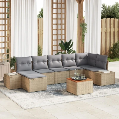 Afbeelding van vidaXL Tuin Sofa Set van 8 Beige en grijs Rattan stof Standaard