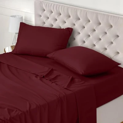 Afbeelding van Utopia Bedding 4 Stuk Bedlakenset Eenvoudig Onderhoud Zacht Geborstelde Microvezel Stof, Vlakke Laken, Hoeslaken met 2 Kussensloop, Krimp en Vervaagt Bestand (Voor Beddenmaat 150 x 200 cm, Bordeaux)