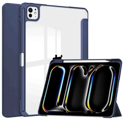 Afbeelding van iPad Pro 13 (2024) M4 Hoes: iMoshion Trifold Hardcase Bookcase Shockproof/Valbescherming Bookcase,Hardcase Donkerblauw Kunststof Tablet