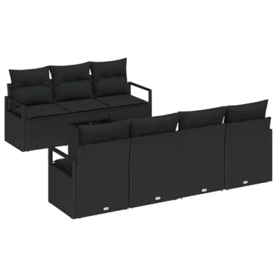 Afbeelding van vidaXL 8 delige Tuin Sofa Set met Kussens Zwart Poly Rattan, 2 Zitter Rattan