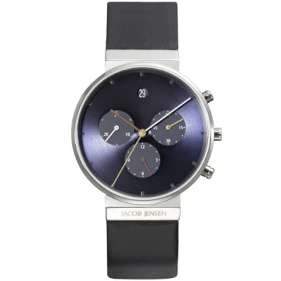 Afbeelding van Jacob Jensen heren horloge titanium 605, zwart/blauw, Riemen.
