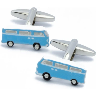 Afbeelding van Manchetknopen Campervan Kampeerauto Wit en Blauw