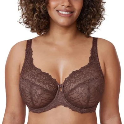 Afbeelding van DELIMIRA Minimizer BH Grote maten zonder padding Volledige cups met kant Taupe 85G