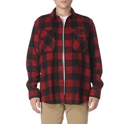 Afbeelding van Wrangler Authentics Heren geruite fleece overhemd met lange mouwen en knopen, Rode Buffalo Plaid, L