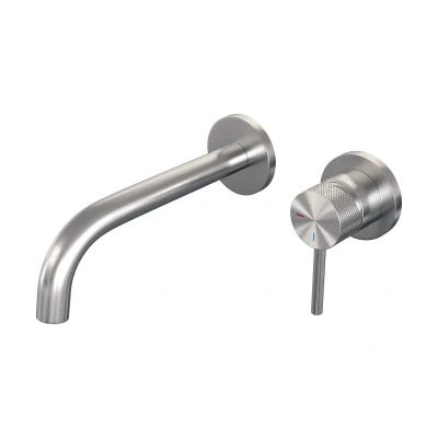 Afbeelding van Brauer Brushed carving Wastafelmengkraan inbouw gebogen uitloop links hendel lang smal model A 1 PVD geborsteld RVS