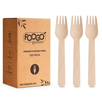 Afbeelding van FOOGO Green 150Pccs Wegwerp Houten Vorken, 16 Cm, Composteerbare Biologisch Afbreekbare, Set Bestek Ecologische Ideaal Voor Bruiloft, Picknick, Feest, Catering