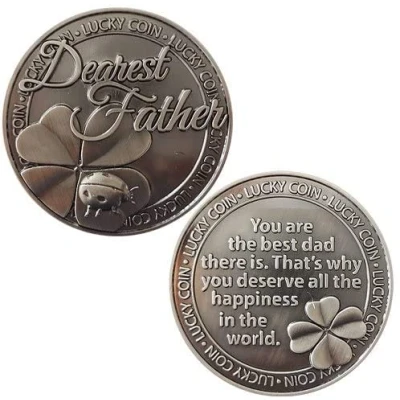 Afbeelding van HARMILIY Lucky Coin Liefste Vader Sentimental Good Luck Munten Gegraveerd Bericht Keepsake Gift Set Charm