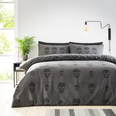 Afbeelding van GC GAVENO CAVAILIA eenpersoons dekbedovertreksets (150 x 200 cm) Schedel beddengoed en linnen omkeerbare dekbedovertrekken Polykatoen beddengoedsets wasbaar houtskool