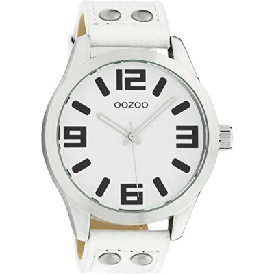 Afbeelding van Oozoo Timepieces Dameshorloge, polshorloge met leren armband, hoogwaardig horloge voor vrouwen, elegant analoog dameshorloge in rond, C1050 wit/wit, Riemen.