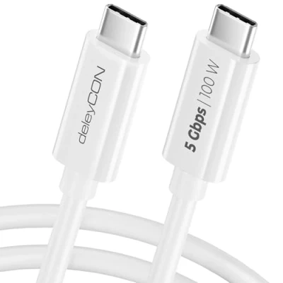 Afbeelding van deleyCON 2m USB C Kabel (100W Snellaadkabel + Datakabel 5 Gbit/s) Oplaadkabel voor iPhone 16 15 Pro Max Samsung Galaxy S24 S23 Pixel iPad MacBook Air Tablets Switch PS5 Wit