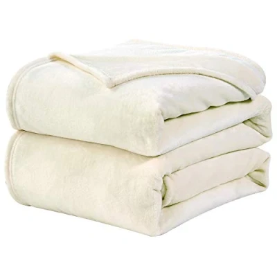 Afbeelding van WAVVE Omkeerbare flanellen deken, 130 x 150 cm, beige, kleine microvezel, zacht, warm, ademend voor de winter (ivoorwit)