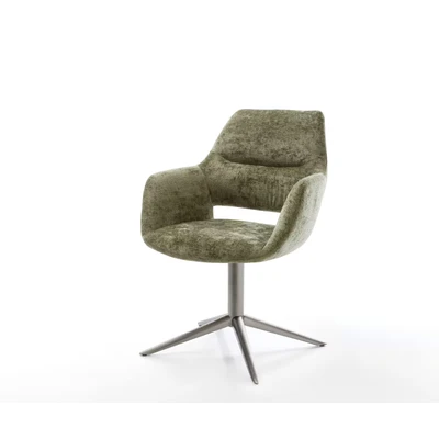 Afbeelding van DELIFE Draaistoel Yago Flex met armleuning chenille olijfgroen kruispoot grafiet 360 draaibaar rocker functie pocketveer kern