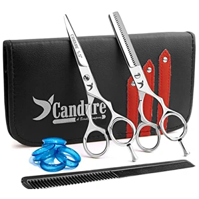 Afbeelding van Candure Kappersschaar Set 5.5, haarknippen schaar met Etui voor Salons Kapper, Heren, Dames, roestvrijstalen (2H) (Japans 5.5&quot;)