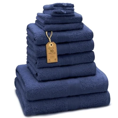 Afbeelding van Green Mark Textilien Set Van 10 Premium Kwaliteit Badhanddoeken, 100% Katoen, Navy