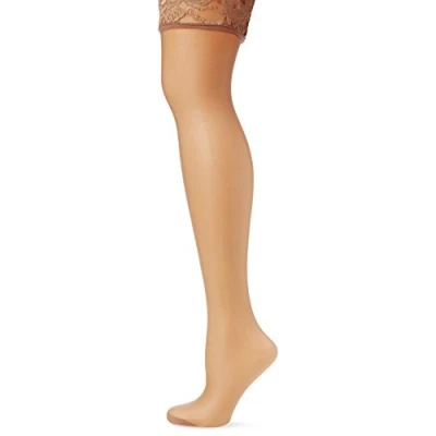 Afbeelding van Pretty Polly Hold Up Kousen Gloss Bloemmotief Kanten Boord Everyday Plus 10 Den. Stay Ups One Size Nude (beige)