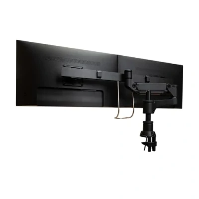 Afbeelding van R Go Caparo Mointor Arm Smartbar, monitorhouder voor 2 monitoren, gasveer arm, tafelhouder met C klem, 13 32 inch beeldscherm, 9 kg draagkracht per VESA75/100, mat zwart/zilver