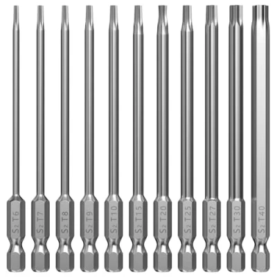 Afbeelding van Lixiluxia Torx schroevendraaierbits, 11 stuks, 100 mm lange bits voor schroevendraaiers, elektrische T6, T7, T8, T9, T10, T15, T20, T25, T27, T30, T40, 1/4 inch