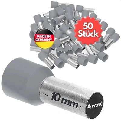Afbeelding van Kalitec AE410GRSB adereindhulzen, geïsoleerd, 4,0 mm², 10 mm lang, grijs, Made in Germany, industriële kwaliteit, 50 stuks