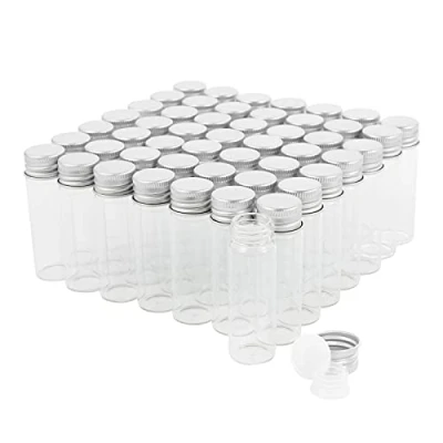 Afbeelding van 15 ml glazen flesjes met schroefdoppen en plastic stoppen, kleine doorzichtige vloeibare monsterflacon, lekvrije flacon, 50 stuks