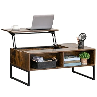 Afbeelding van HOMCOM salontafel koffietafel met in hoogte verstelbaar blad spaanplaat bruin 100 x 60 40 cm