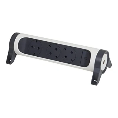 Afbeelding van Legrand, Draaibare stekkerdoos, 3 voudig stopcontact, meervoudig wand of tafelmontage, led aan/uit schakelaar, zonder kabel, ultrawit/donkergrijs, 694543