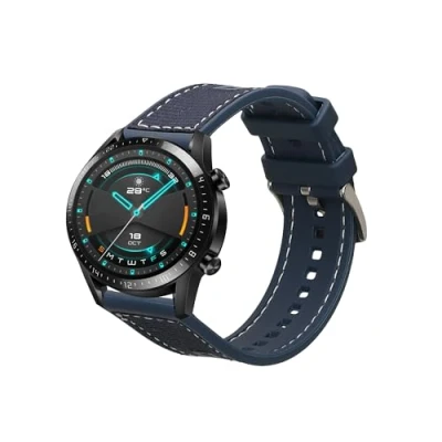 Afbeelding van kwmobile smartwatch bandje geschikt voor Huawei Watch GT/GT2 (46mm) polsband Armband fitnesstracker Siliconen en nylon horlogeband in donkerblauw