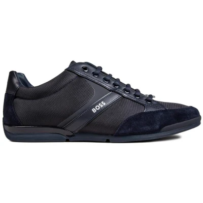 Afbeelding van BOSS Saturn Lowp leren sneakers donkerblauw