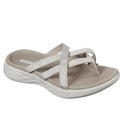 Afbeelding van Skechers Dames On The GO 600 sierlijke platte sandaal, Taupe Textiel, 37 EU